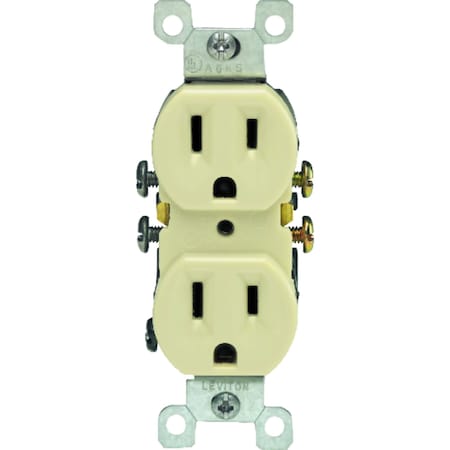 Leviton Duplex Straight Blade Receptacle, 5-15R, 15 A, 125V AC, 2 Pole, 3 Wire, Grounded 05320-ICP